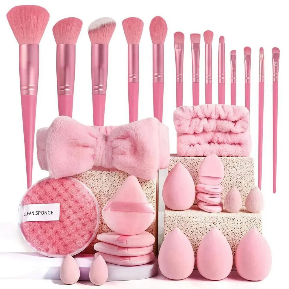 33 Pieces Premium Synthetic Pink Brushes Makeup Tool Set